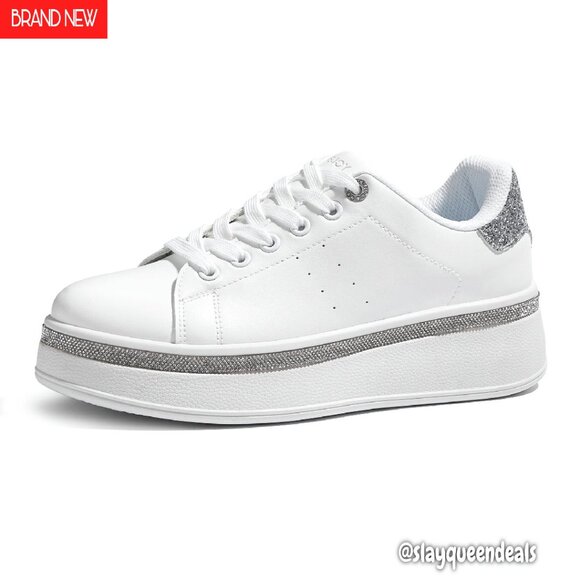 Shoes - Women's Platform Sneakers with Glitter Accents, 2-Inch Thick Sole
